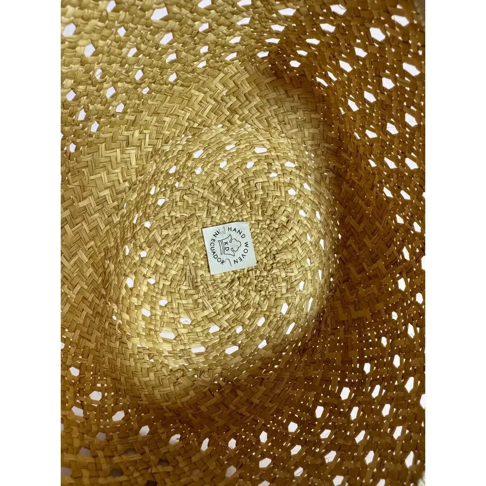 Coach Natural Straw Wide Brim Floppy Sun Hat Yellow Leather Trim One Size NWT - Picture 10 of 11